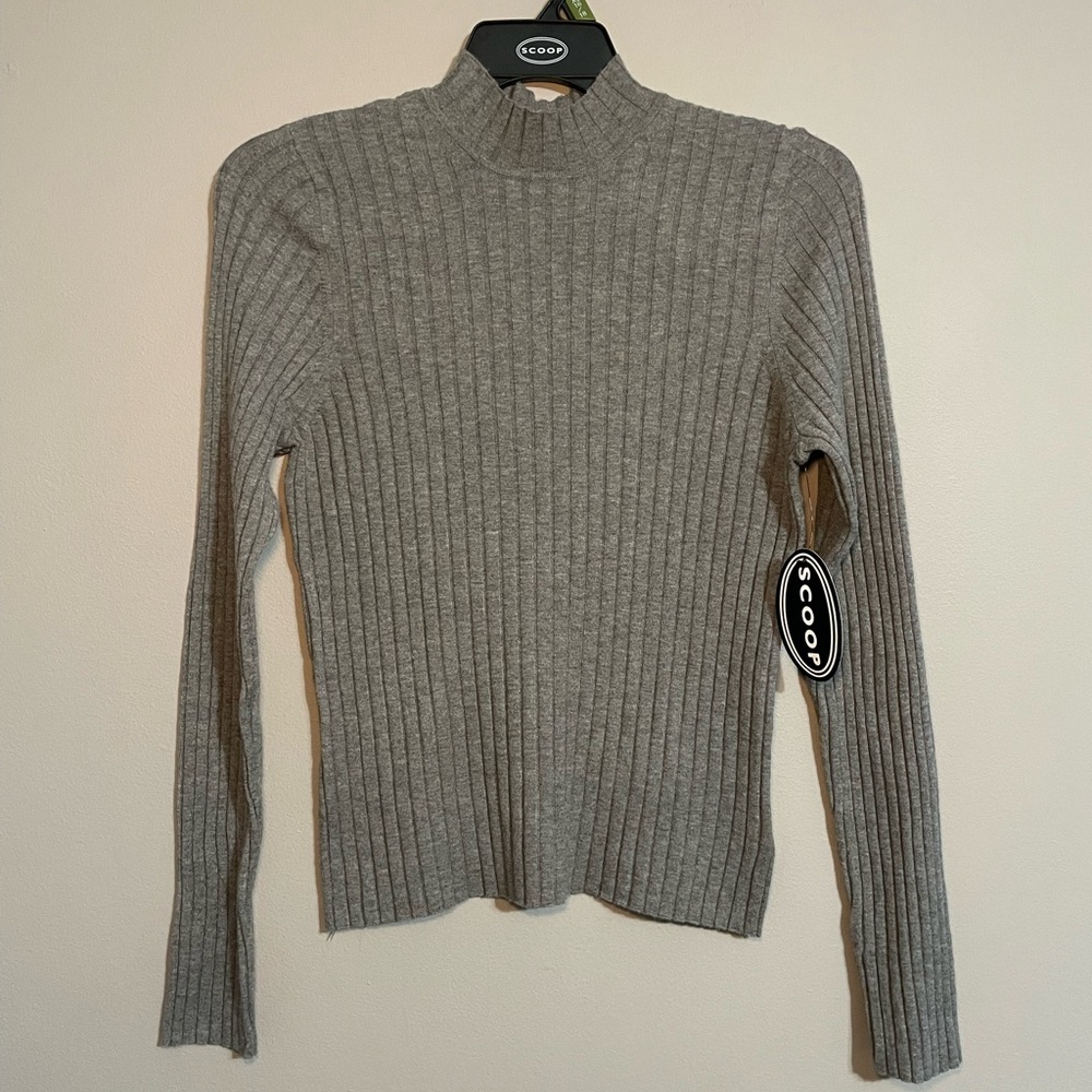 SCOOP NYC Ribbed Mock Neck Sweater in Heather Gray XL BNWT
